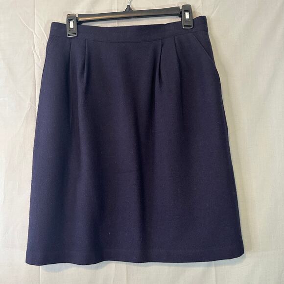 90s Vintage Skirt Women Medium Navy Blue Wool Pencil Academia Pockets - Picture 7 of 7